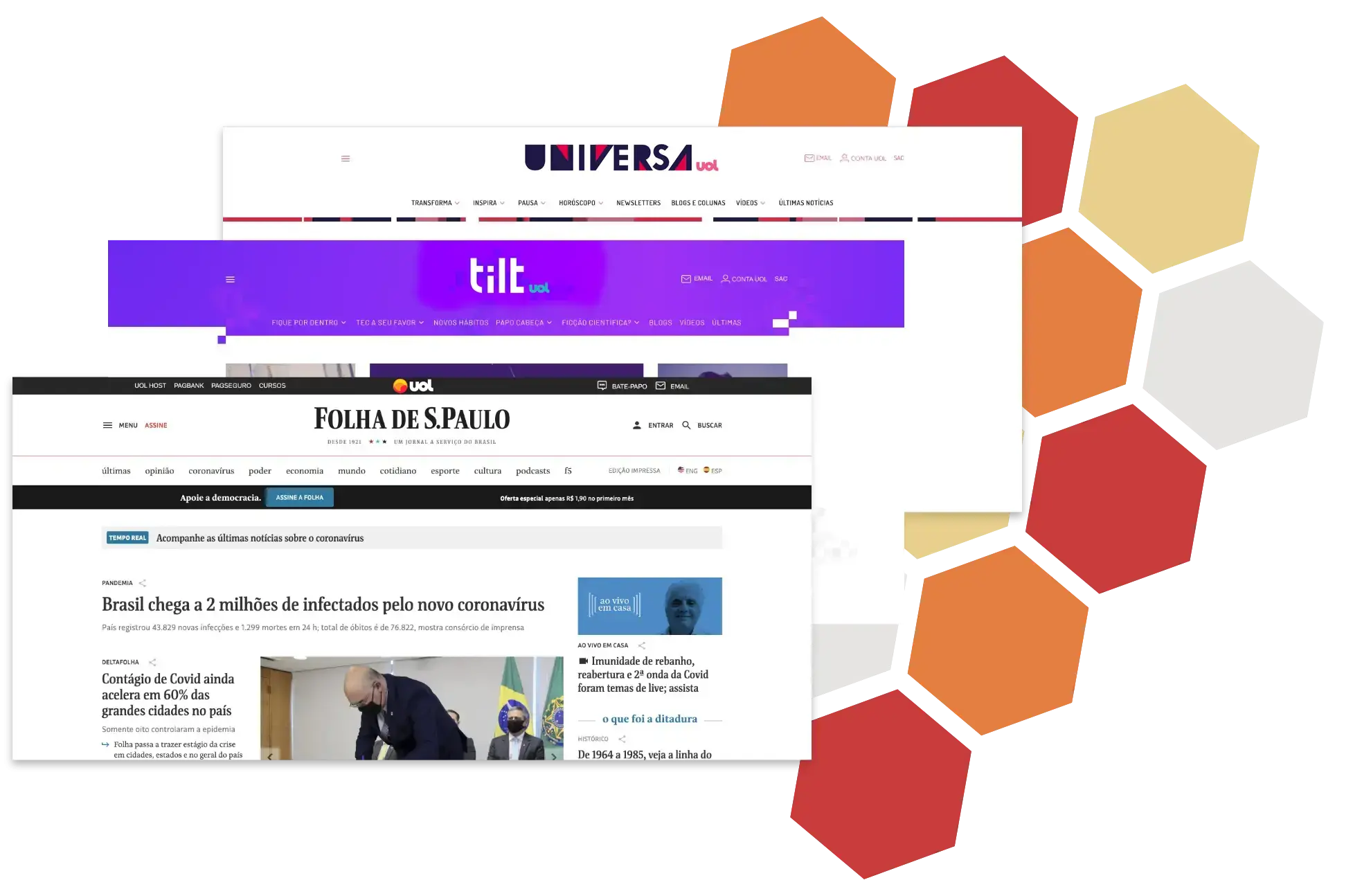  Sites dentro da network do UOL: Folha de São Paulo, Tilt, Universa.